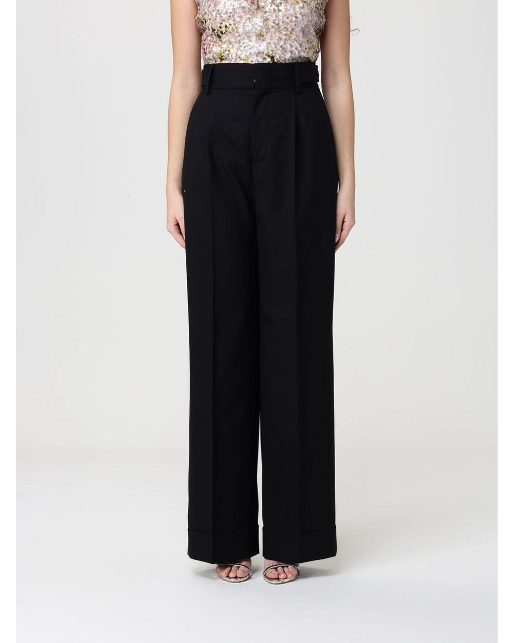 Alberta Ferretti Black Crepe Palazzo Trousers