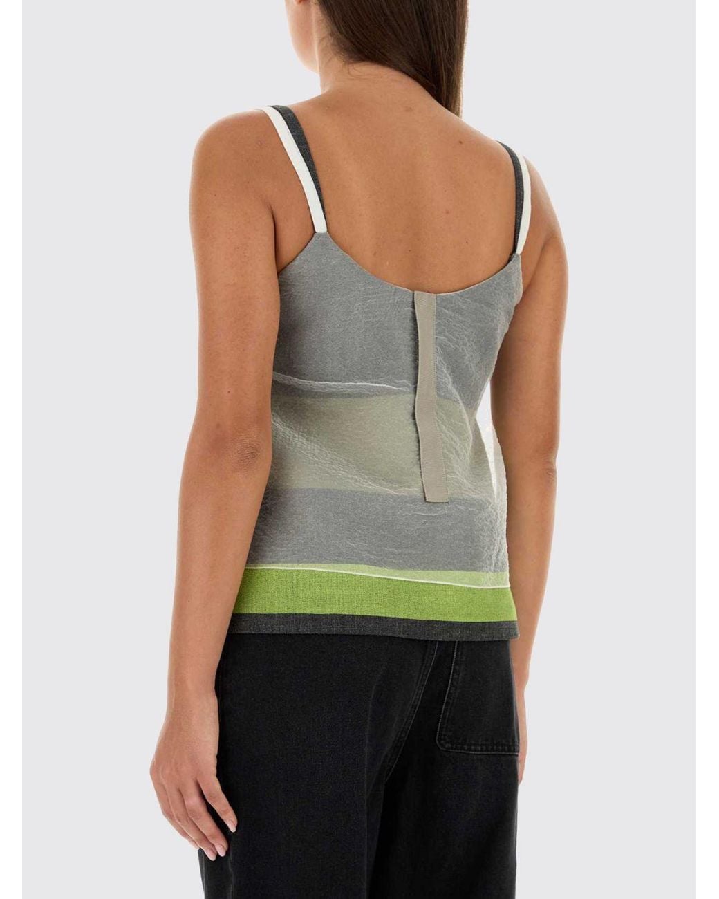 Marni Green Striped Virgin Wool Top With Sequin Embroidery And Thin Straps