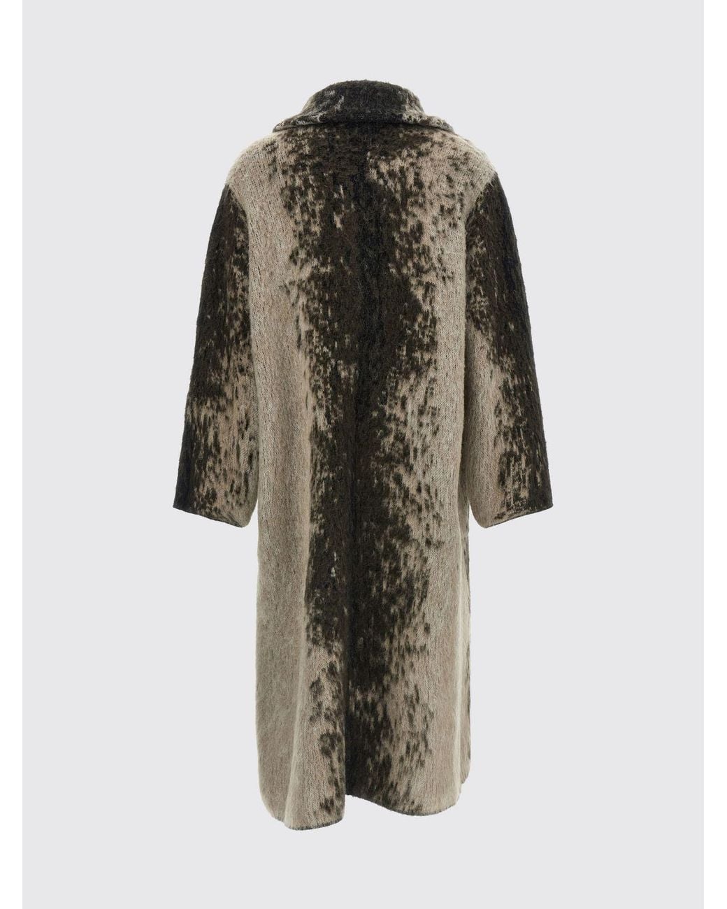 Nude Brown Long Alpaca Wool Coat With An Abstract Pattern And A Classic Collar