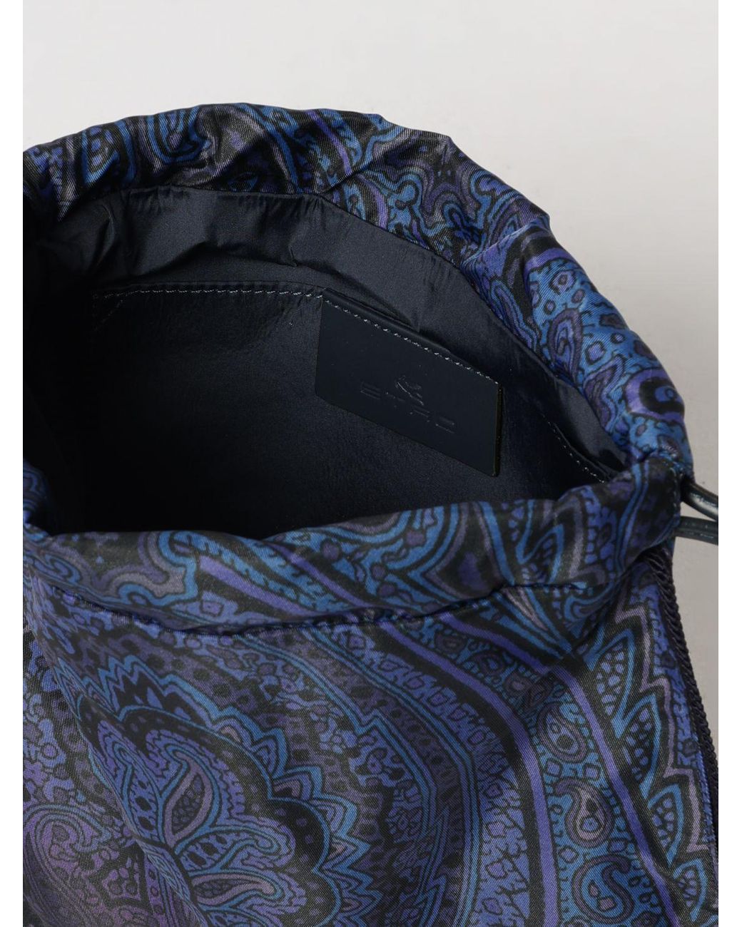 Etro Blue Mini Nylon Bucket Bag With Paisley Print And Pegaso Logo