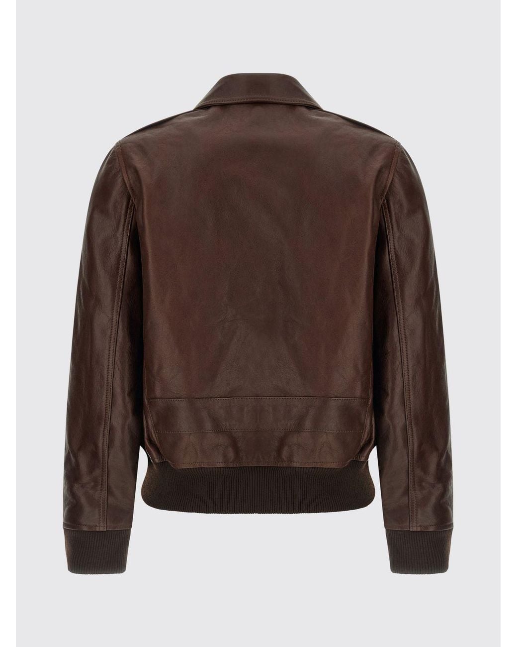 A.P.C. Brown Cowhide Leather Bomber Jacket With Classic Collar And Zip Closure