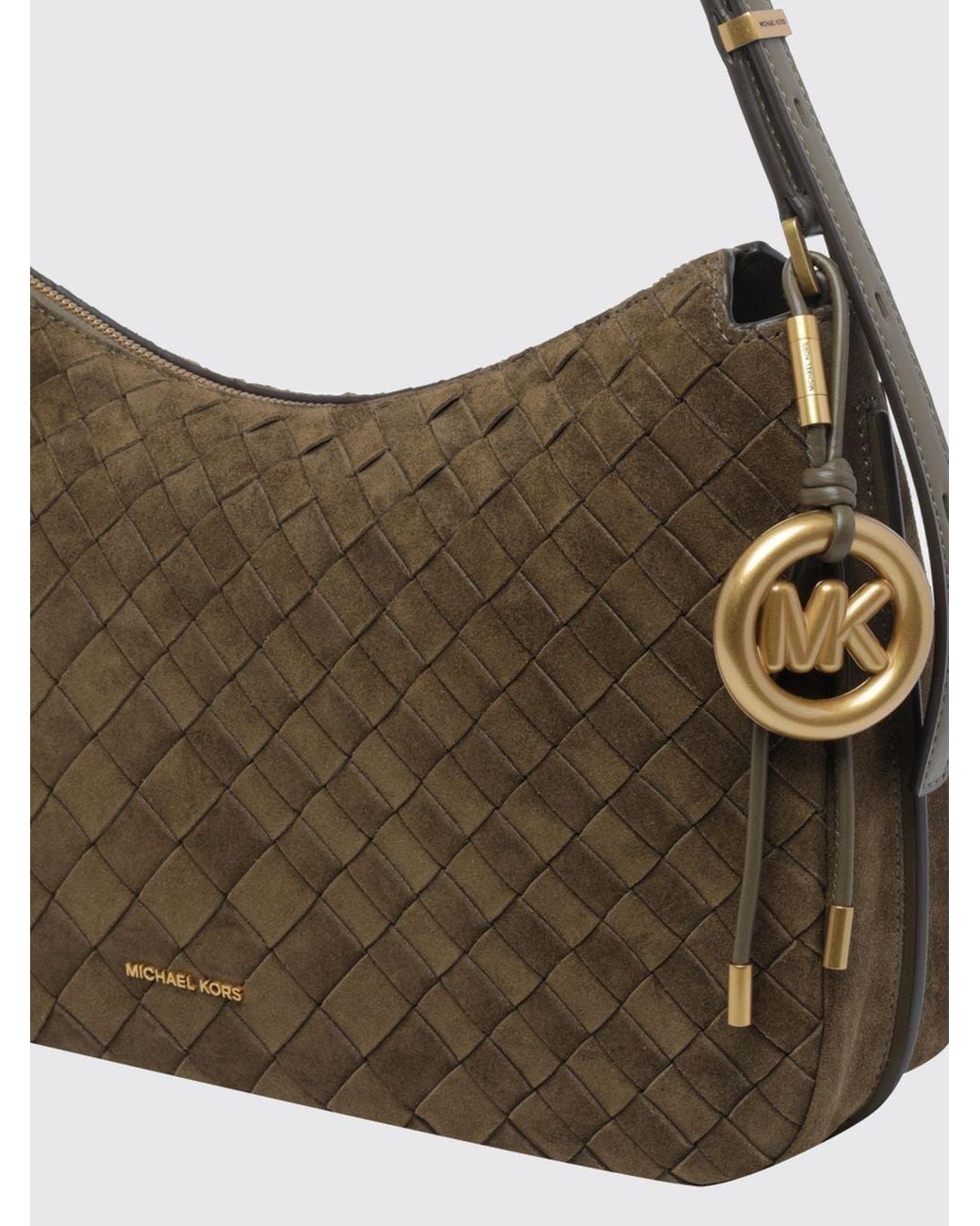 Michael Kors Brown Nolita Woven Suede Shoulder Bag With Charm