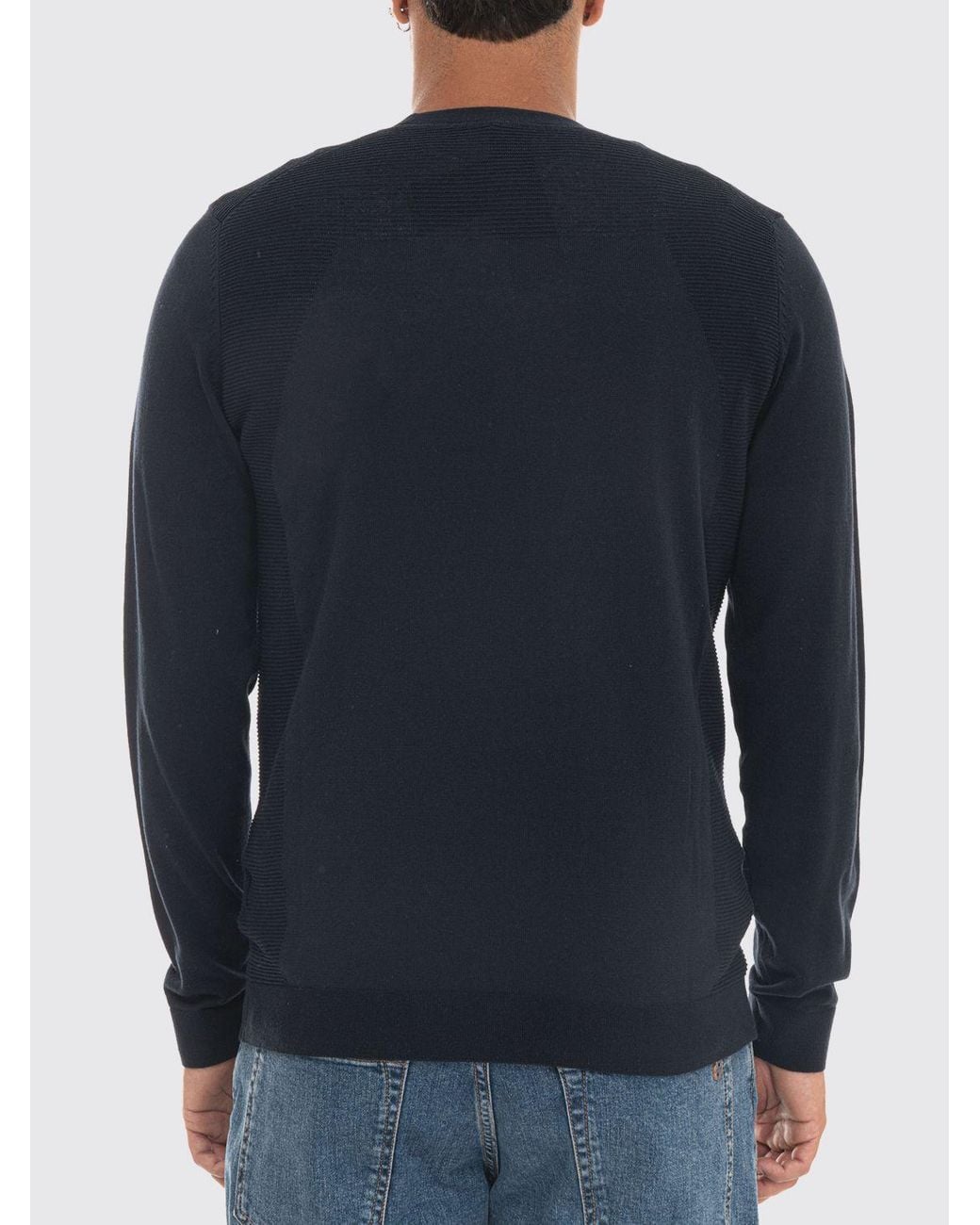 Boss Blue Cotton Blend Crew Neck Jumper With Long Sleeves And Ribbed Trims for men