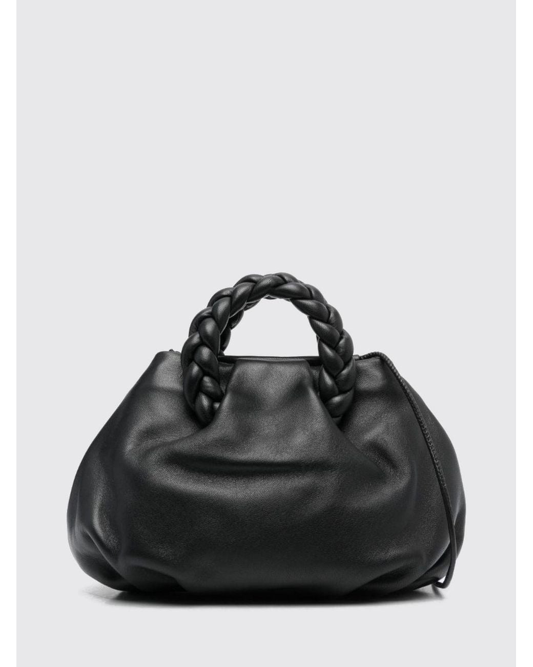 Hereu Black Mini Bombon Lambskin Bag With Braided Handles And Shoulder Strap