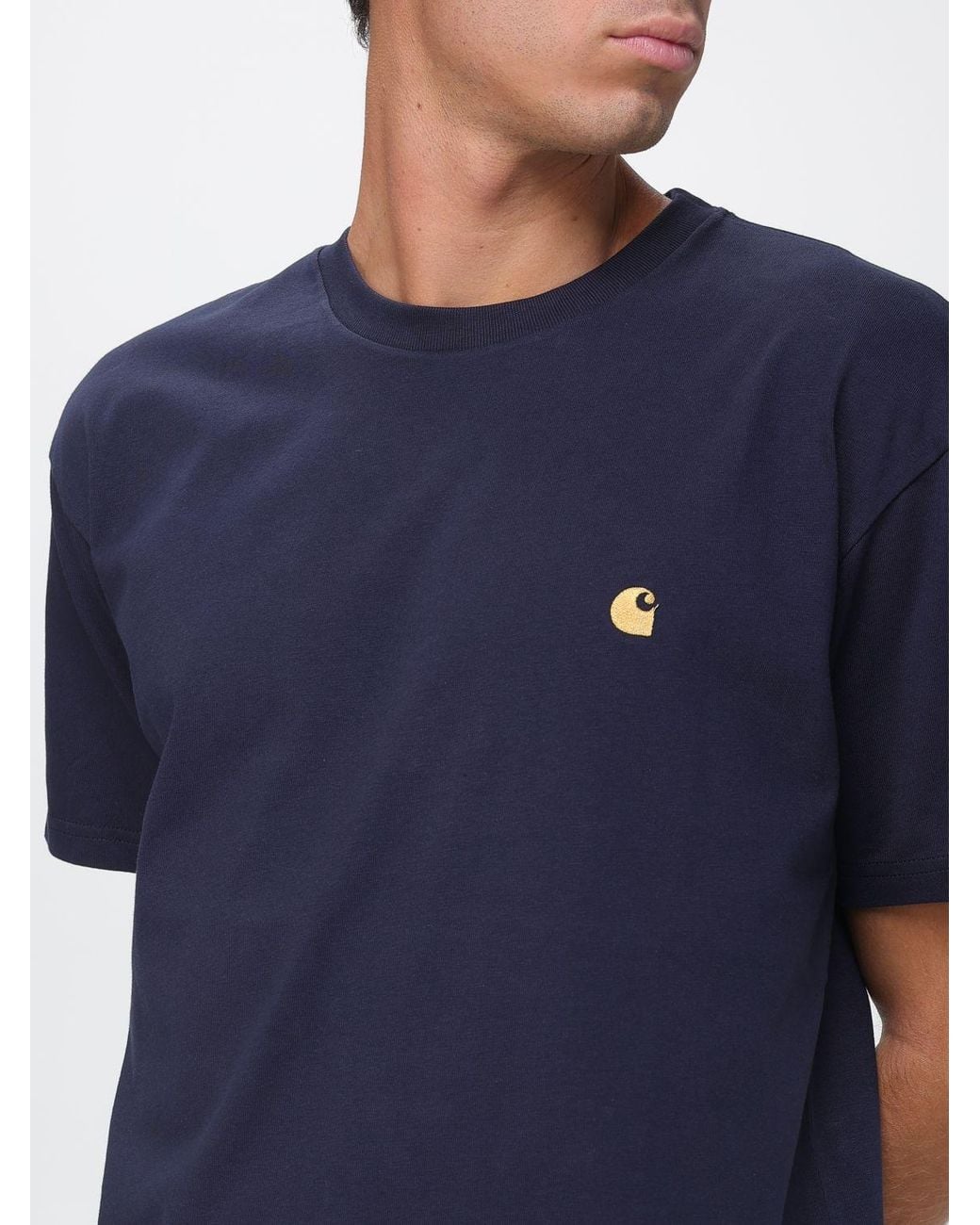 Carhartt Blue Cotton T-Shirt With Embroidered Logo And Dropped Shoulders for men