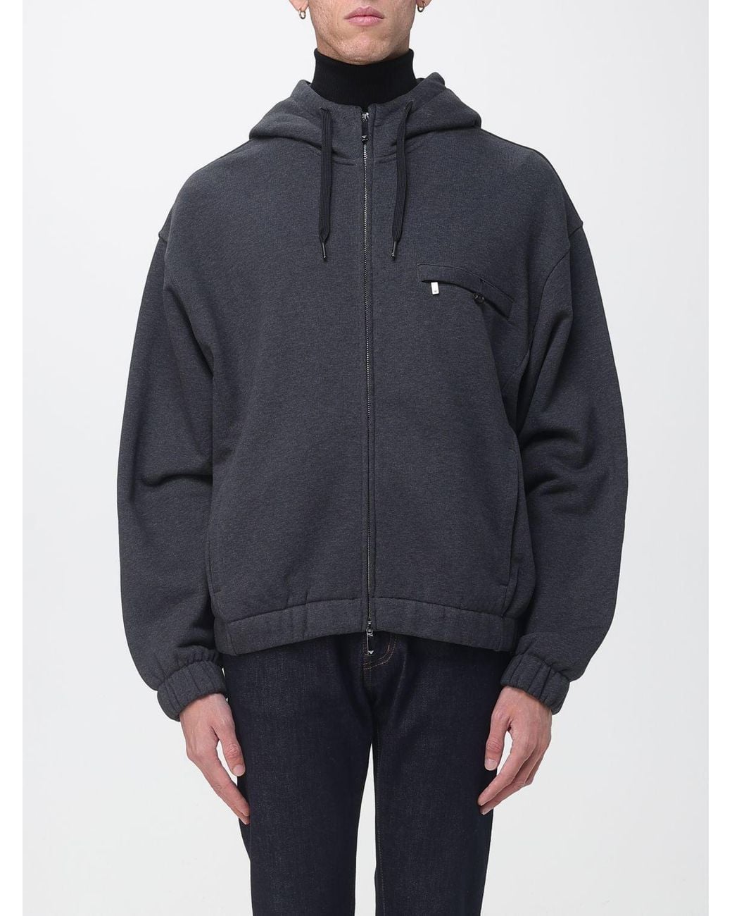 Emporio Armani Blue Oversized Cotton Zip Hoodie With Back Logo for men