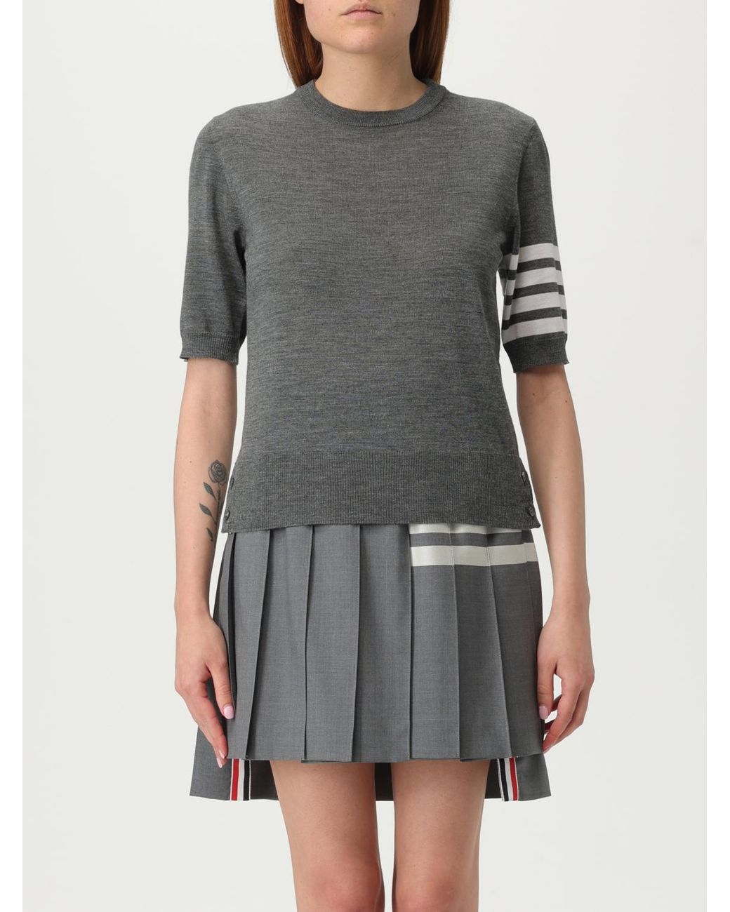 Thom Browne Gray Woll-Rundhalspullover Mit 4-Bar-Streifen