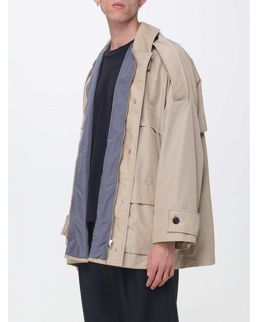 Text Tile Material Marni Technical Fabric Utility Jacket With High Neck And Belt in ...