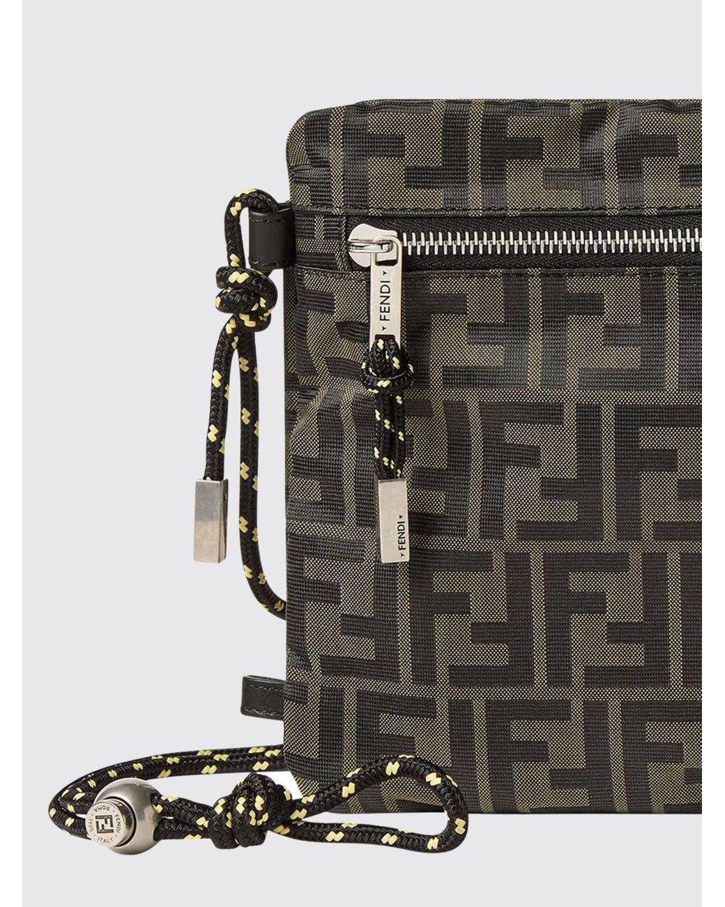 Fendi Gray Ff Monogram Fabric Crossbody Bag With Adjustable Strap for men