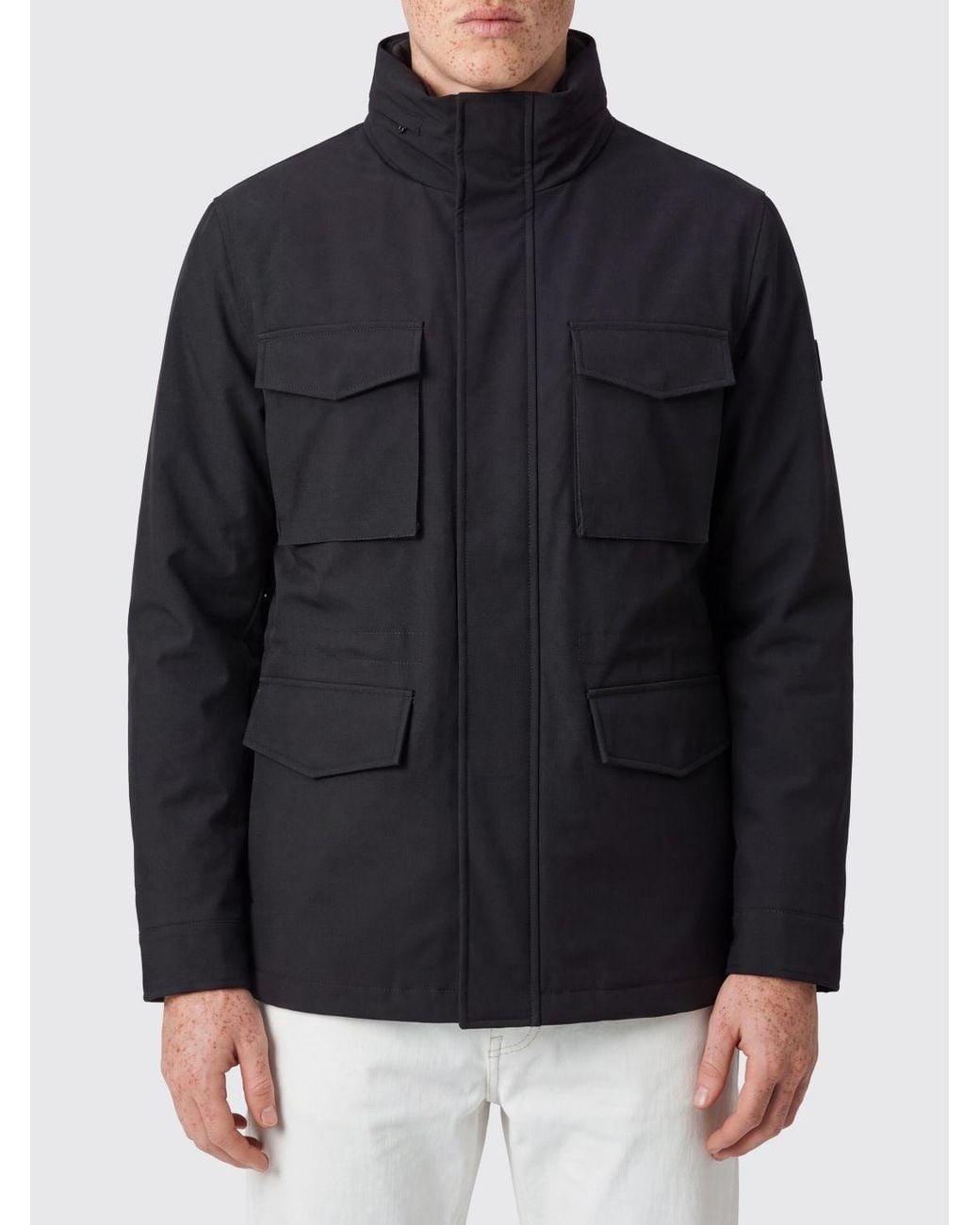 DUNO Black Polyester Utility Parka With High Neck And Flap Pockets for men