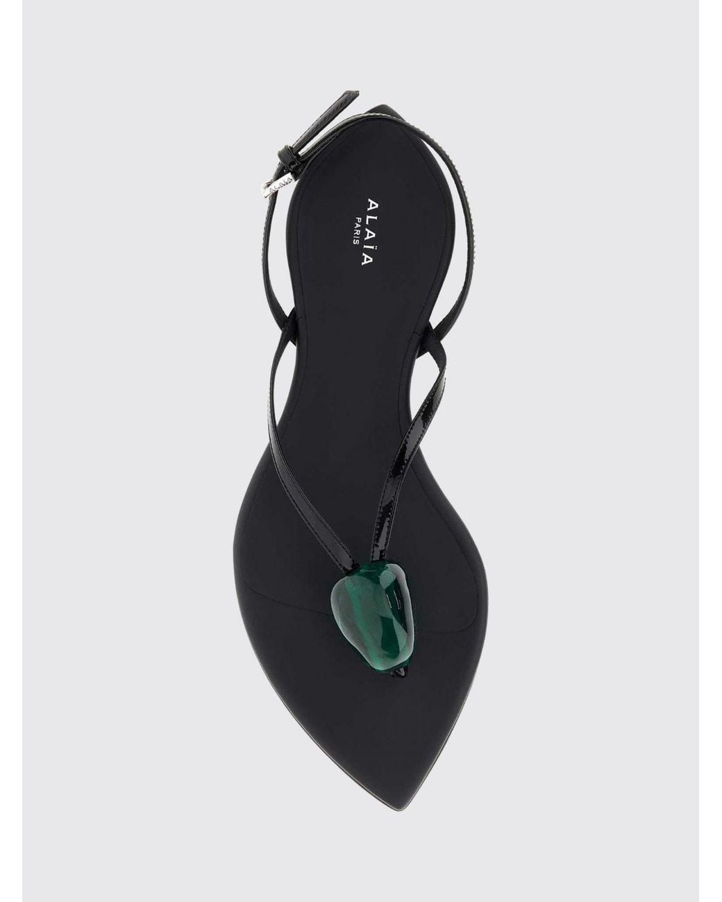 Alaïa Black Leather Thong Sandals With Applied Stones And Low Heel