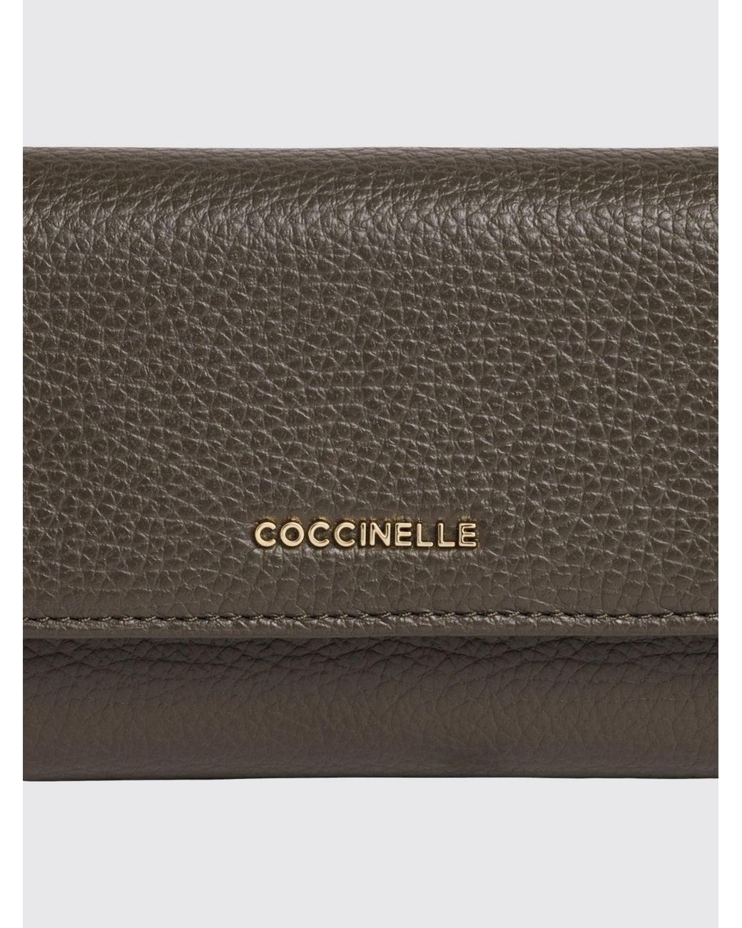 Coccinelle Gray Metallic Soft Tri-Fold Grained Leather Wallet