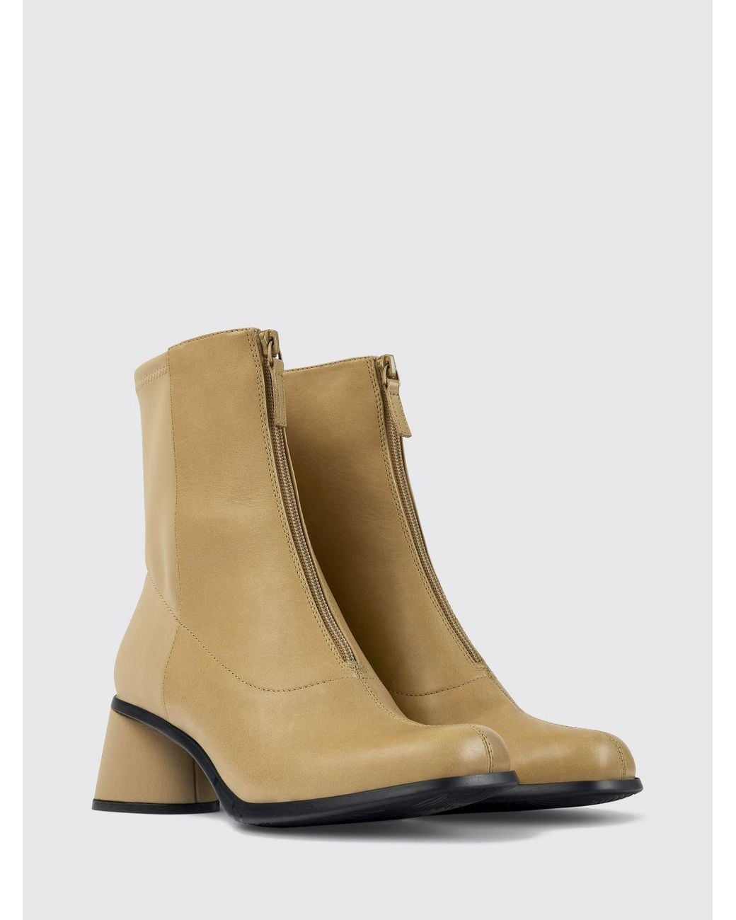 Camper White Kiara Bicolour Smooth Leather Ankle Boots With Medium Heel