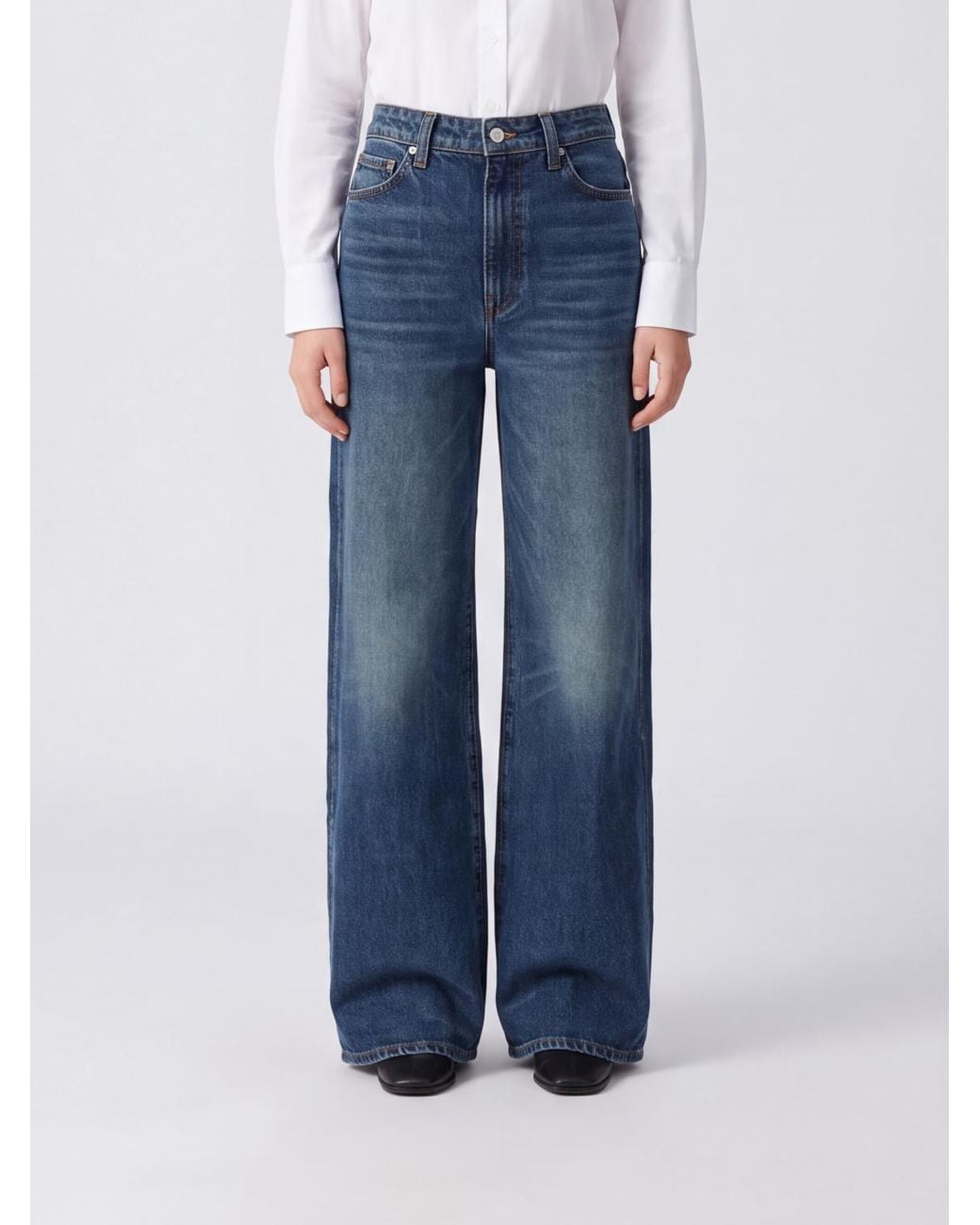 Khaite Blue Dane Mid-Rise Wide-Leg Jeans