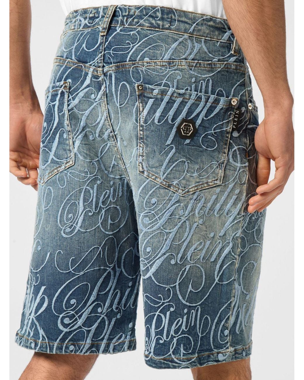 Philipp Plein Blue Cotton Bermuda Shorts With Five-Pocket Design for men