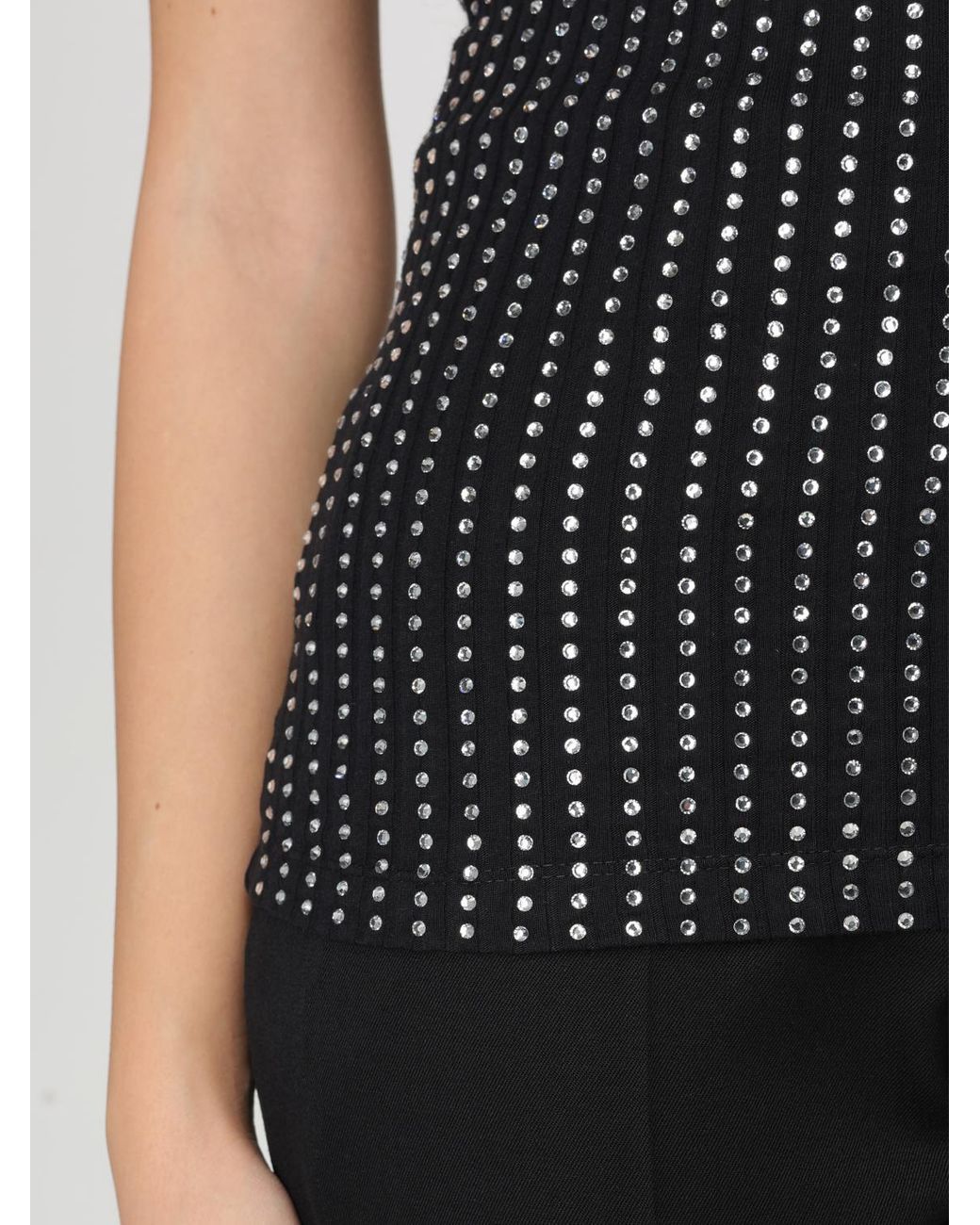 The Attico Black Cotton Tank Top With Rhinestones