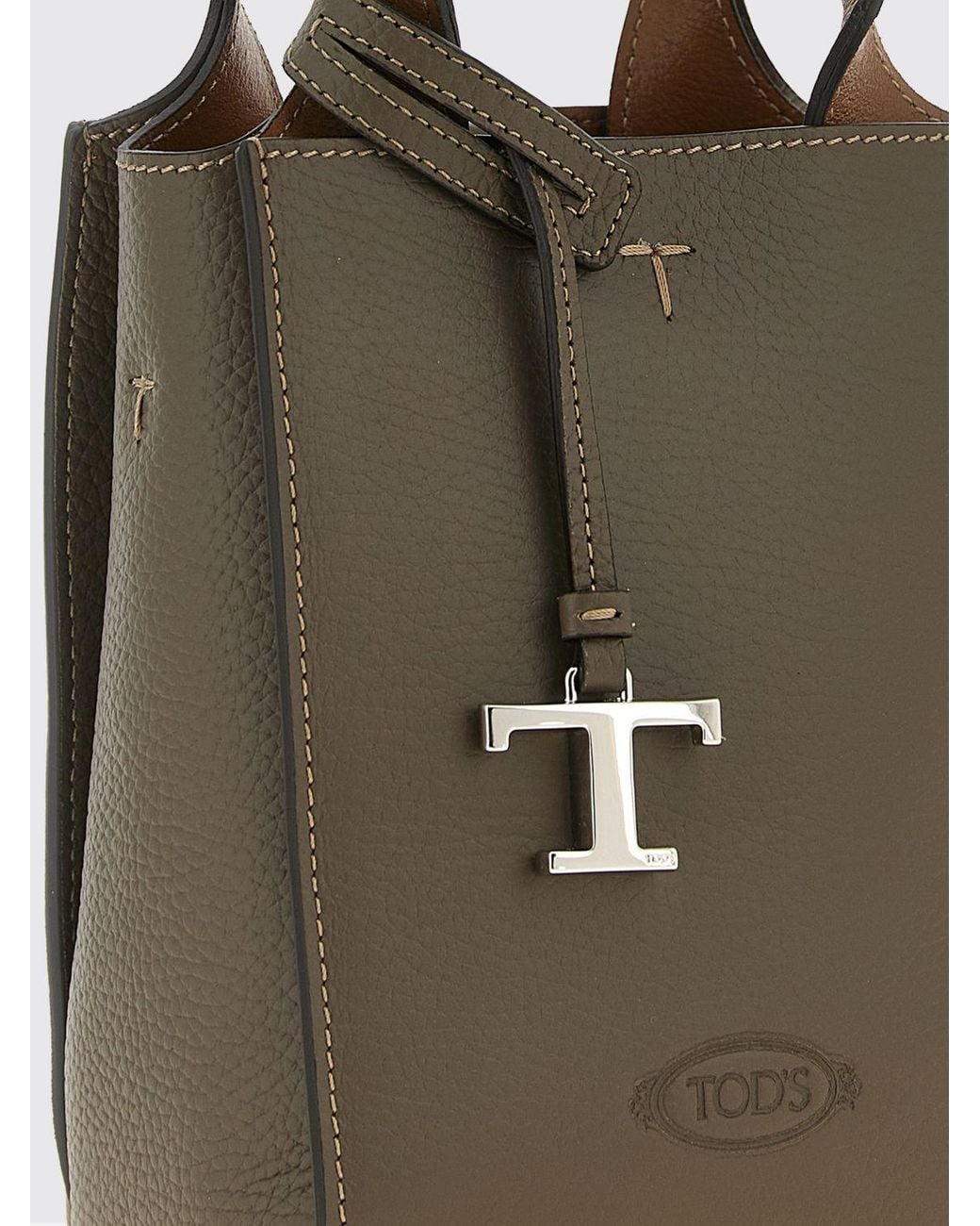 Tod's Natural Mini Hammered Leather Bucket Bag With Double Handle And Strap