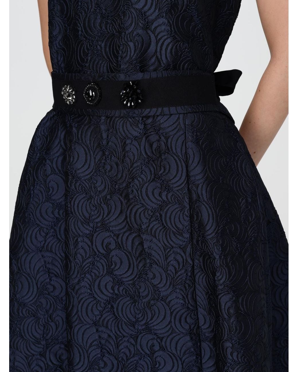 Max Mara Blue Abstract Jacquard A-Line Midi Dress For Ceremonies
