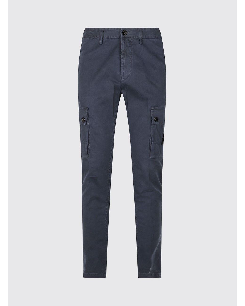 Stone Island Blue Stretch Organic Cotton Cargo Trousers With Compass Logo for men