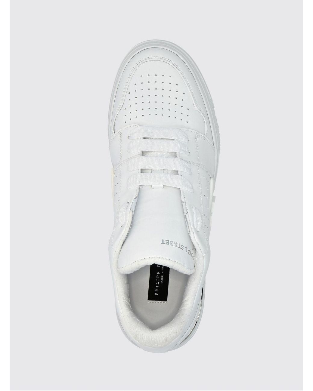 Philipp Plein White Royal Street Smooth Leather Sneakers With Hexagon Logo for men