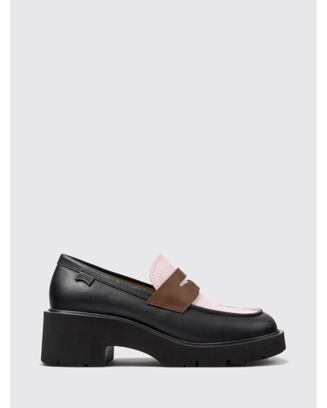 Camper Black Twins Bicolor Calfskin Penny Loafers With Platform Sole