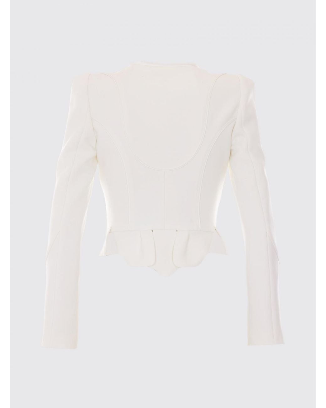 Elisabetta Franchi White Cropped Corset Blazer With Crew Neck And Asymmetrical Hem