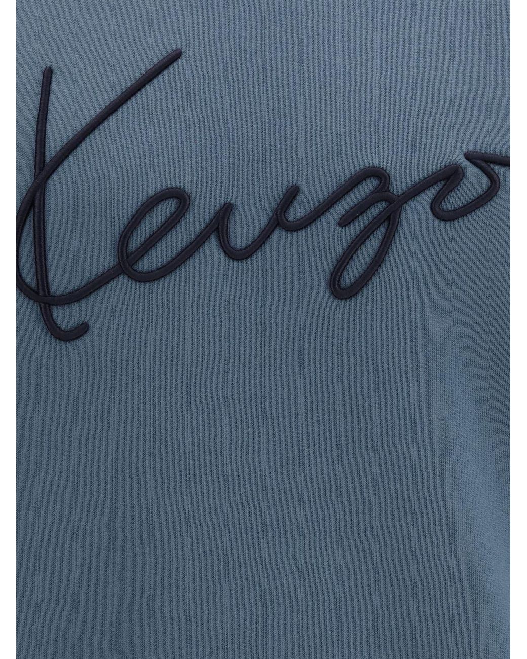 KENZO Blue Cotton Crewneck Jumper With Contrast Logo And Dropped Shoulders for men