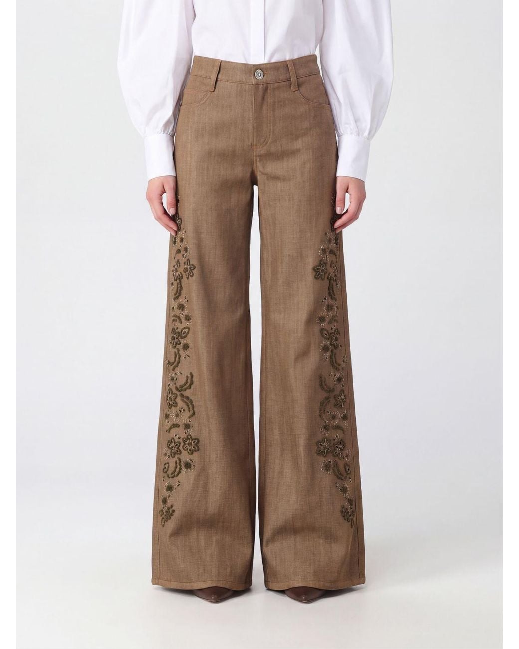 Ermanno Scervino Brown Embroidered Openwork Viscose Flare Trousers