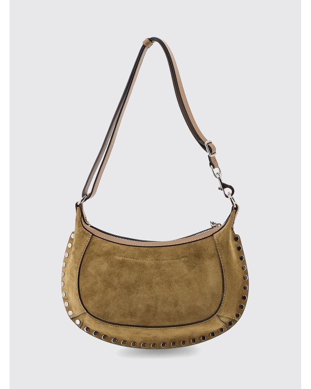 Isabel Marant Metallic Oskan Moon Studded Suede Leather Hobo Bag