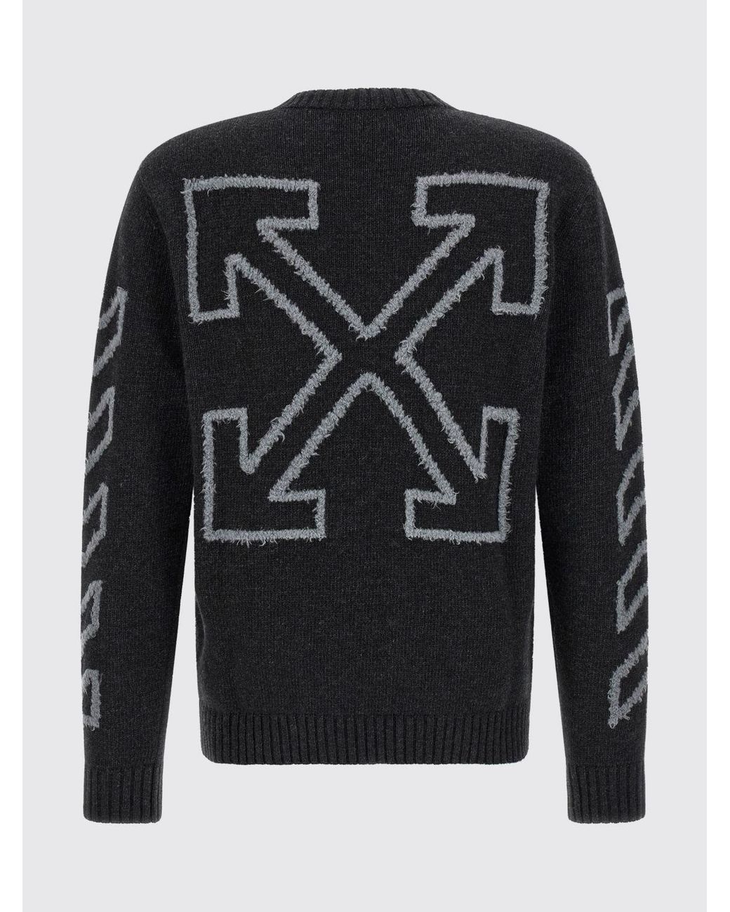 Off-White c/o Virgil Abloh Blue Wool-Blend Crewneck Jumper With Jacquard Arrow Logo for men