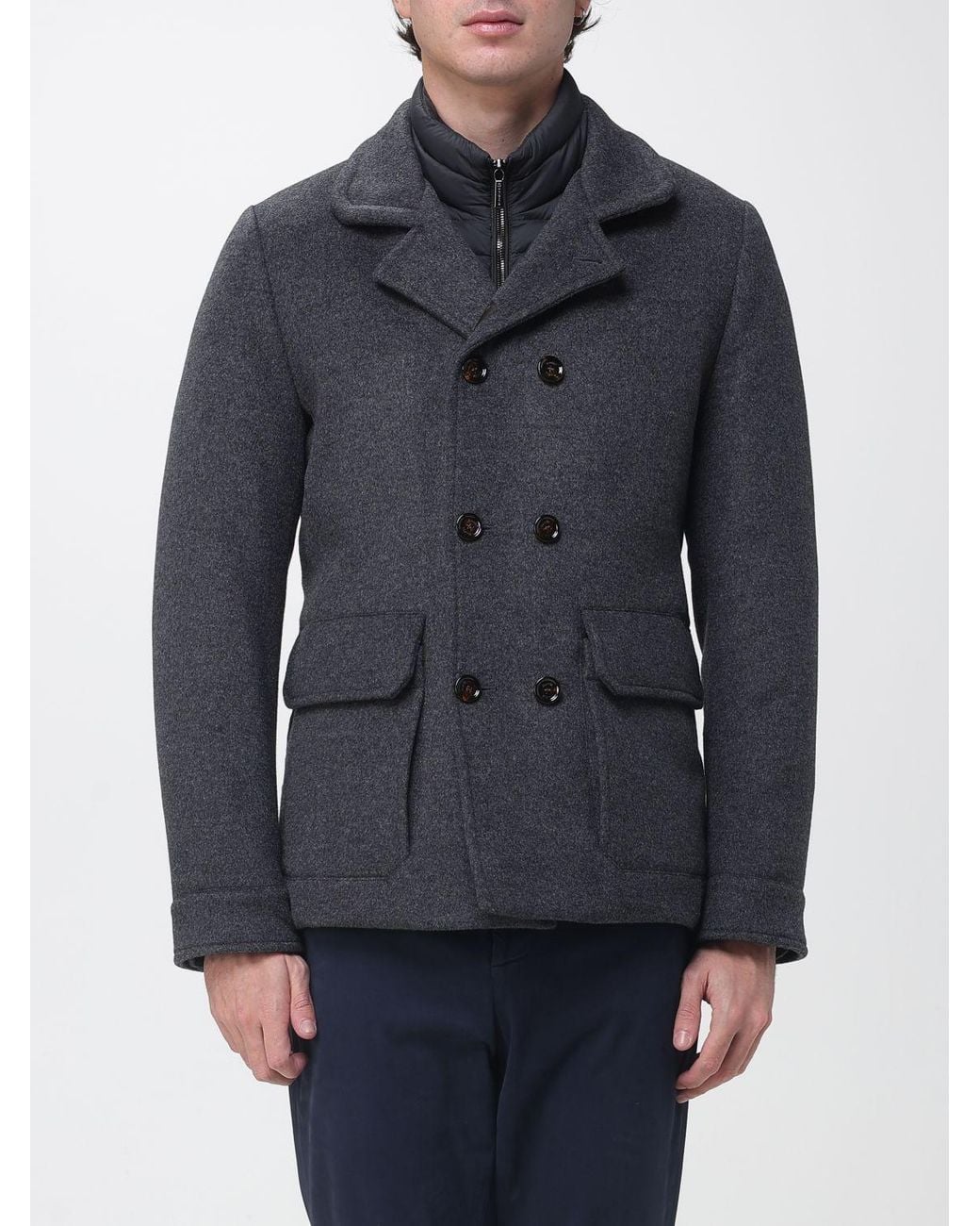 Moorer Blue Short Double-Breasted Coat for men