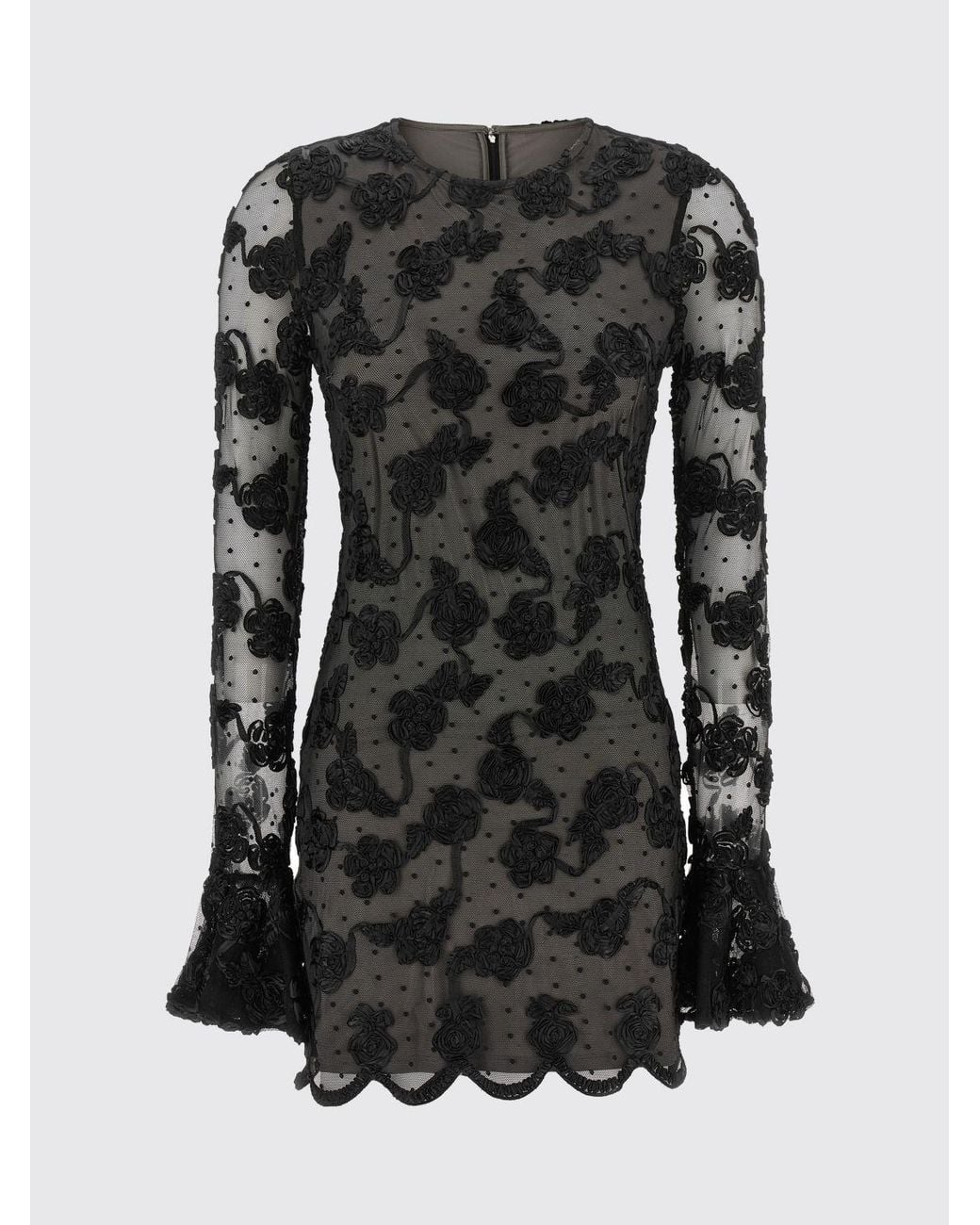 ROTATE BIRGER CHRISTENSEN Black Floral Print Jersey Mini Sheath Dress With Long Sleeves