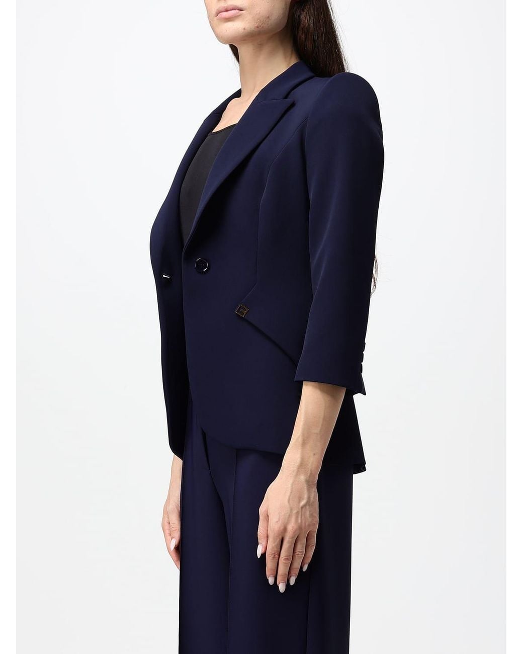 Elisabetta Franchi Blue Cropped Single-Breasted Slim Fit Blazer With Peak Lapels