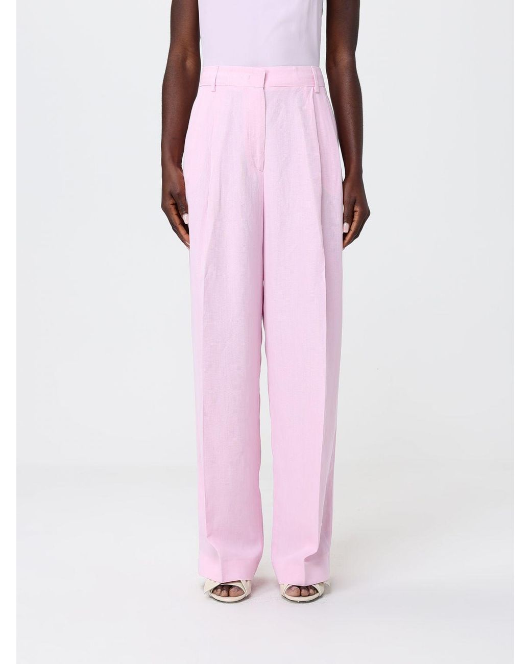 Fabiana Filippi Pink Linen Blend Wide Leg Trousers