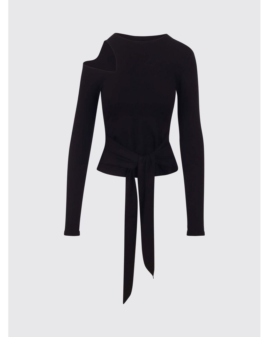 FEDERICA TOSI Black Slim-Fit Viscose Blend Top With Cut-Out Details And Belt