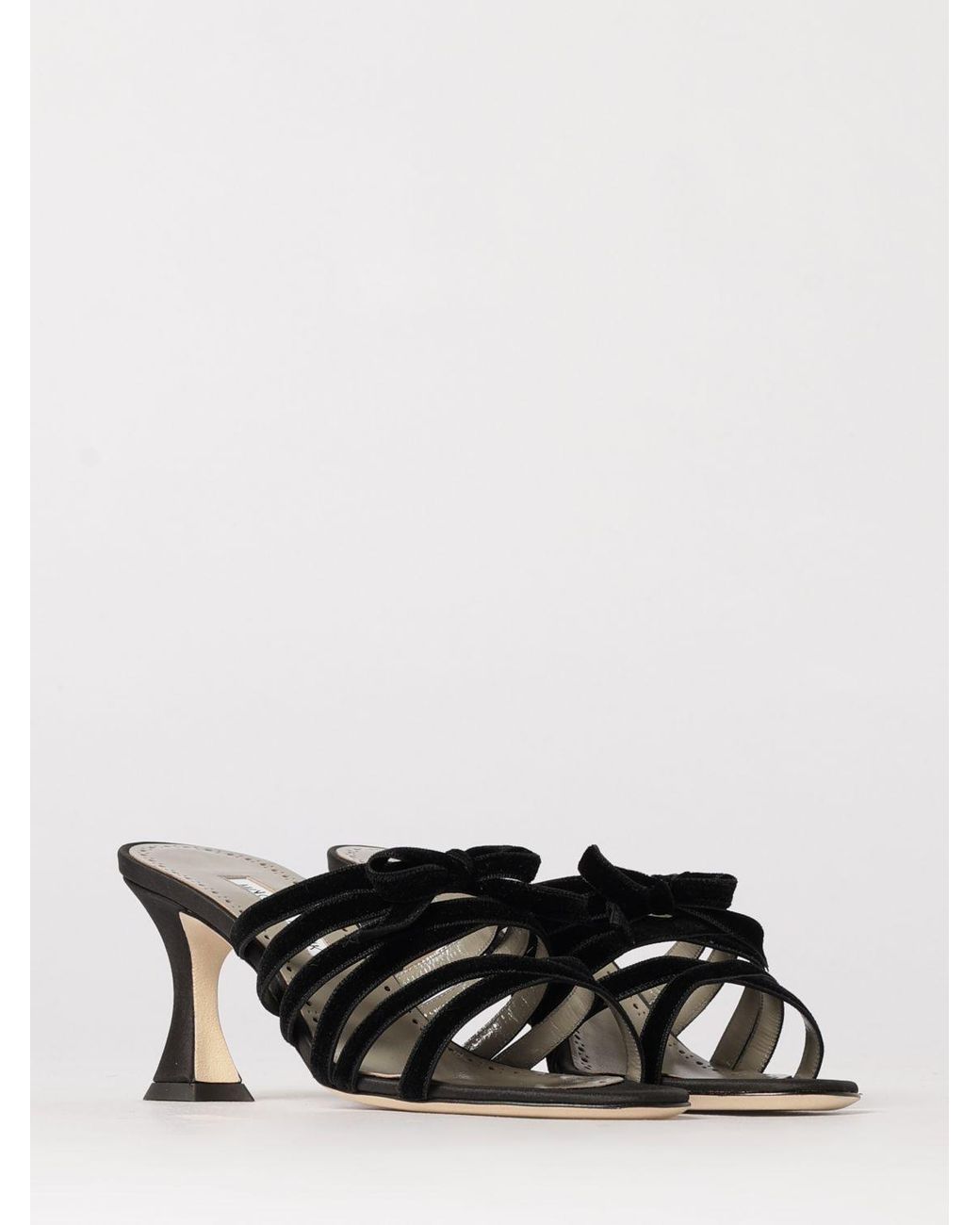 Manolo Blahnik White Clementel Satin And Velvet Mules With Bow