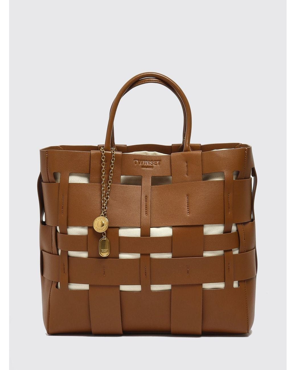 Twinset Brown Woven Synthetic Bag