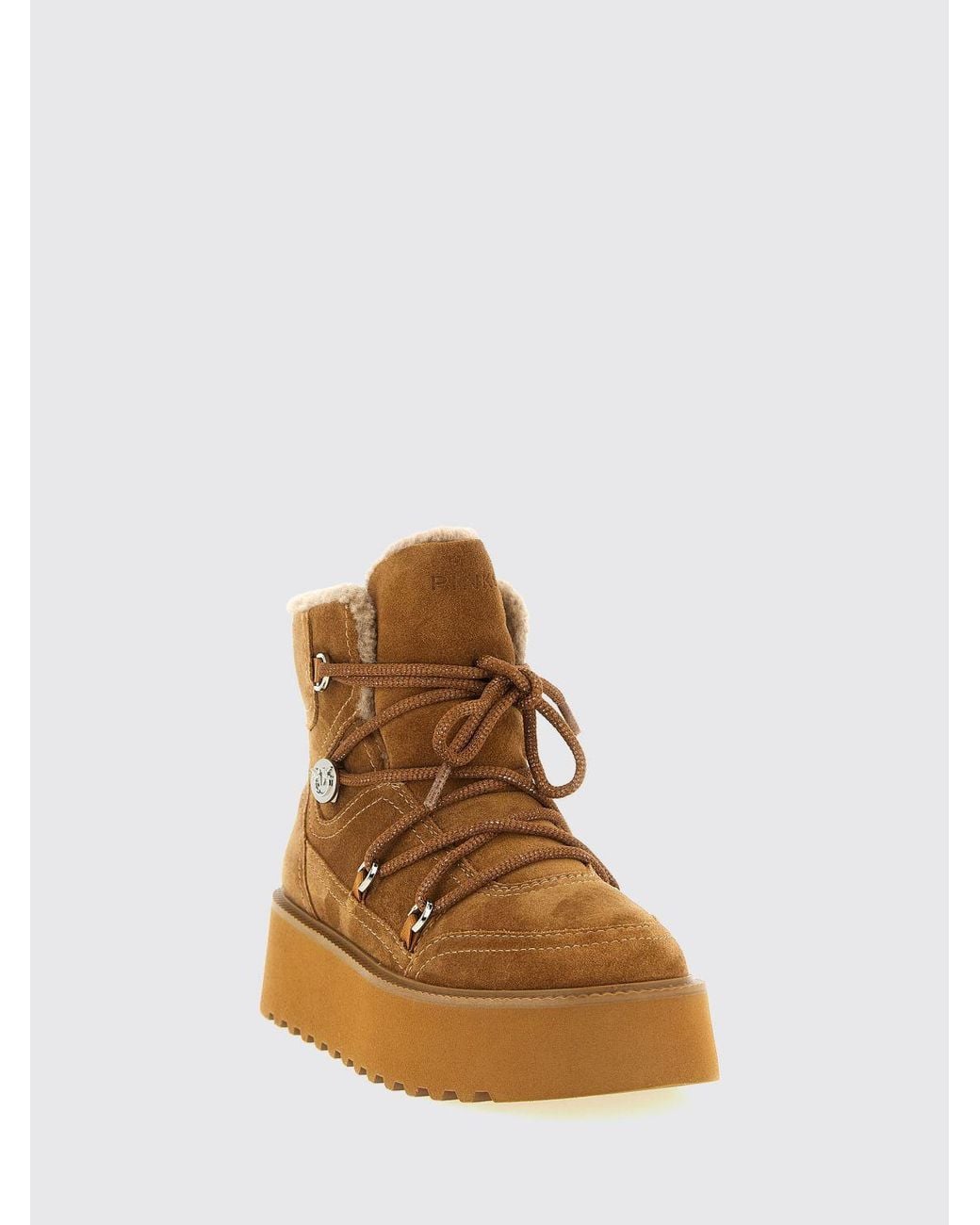 Pinko Brown Martina Suede Snow Ankle Boots With Shearling Lining