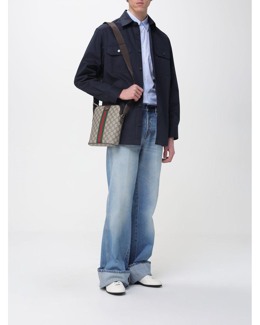 Gucci Natural Ophidia Gg Supreme Canvas Crossbody Bag With Web Stripe for men