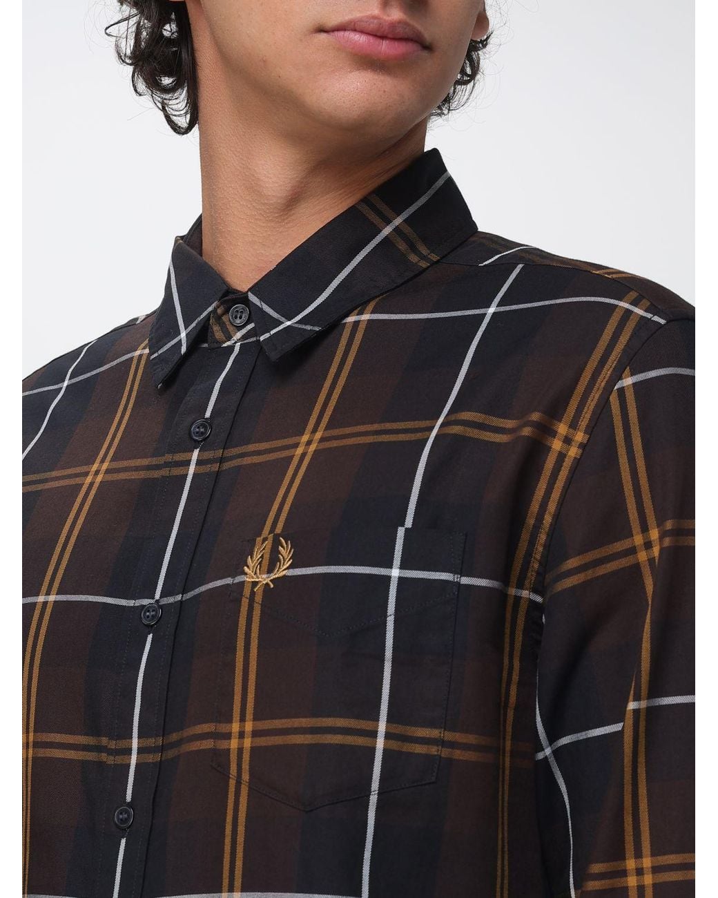 Fred Perry Black Tartan Cotton Shirt With French Collar And Applied Pocket for men