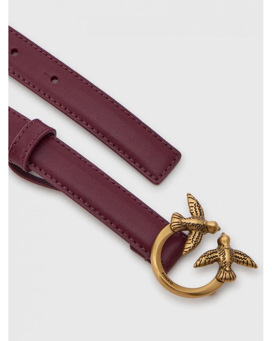 Pinko Red Love Birds Calfskin Leather Belt With Metal Monogram Buckle