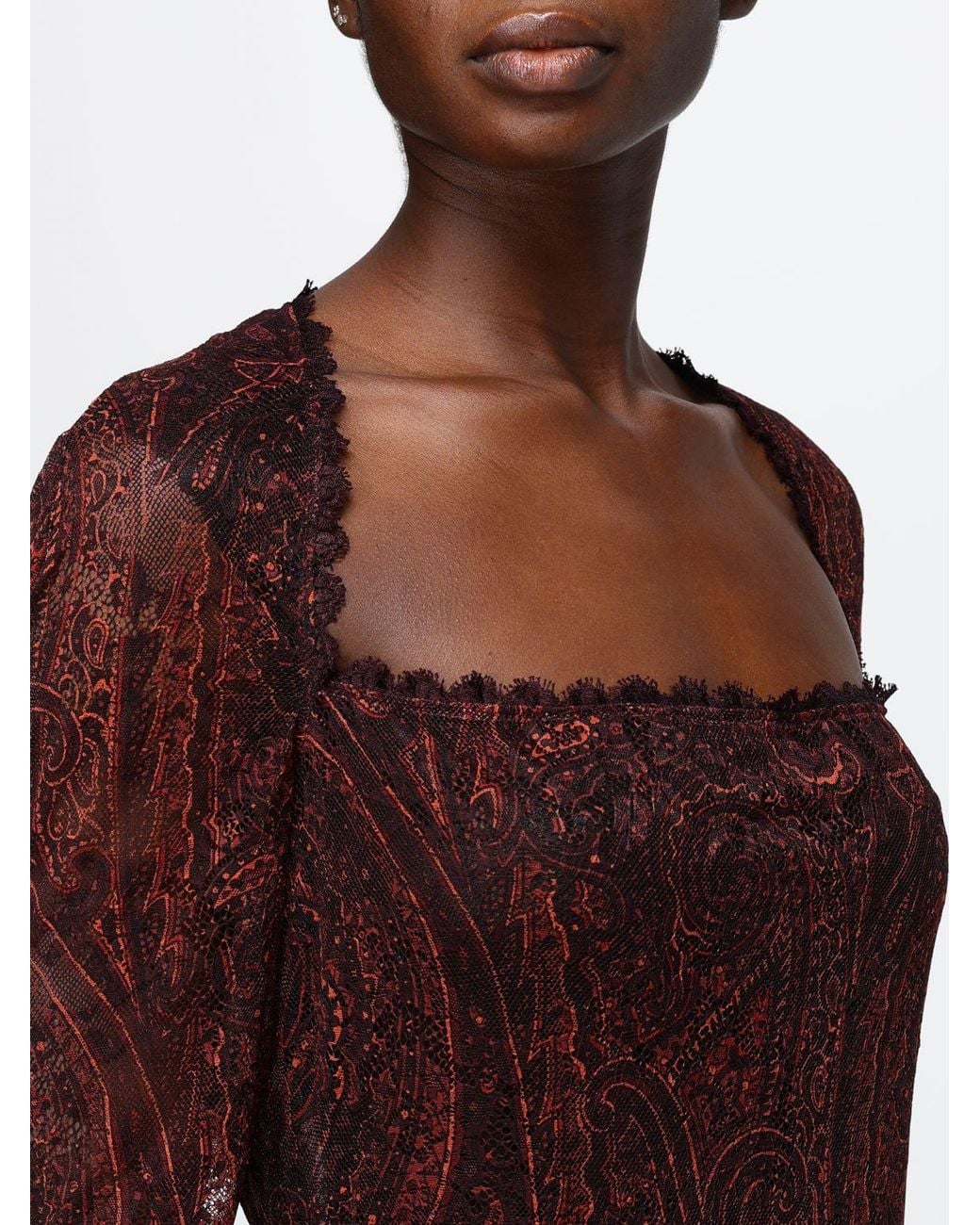 Etro Red Paisley Print Long Evening Gown With Train