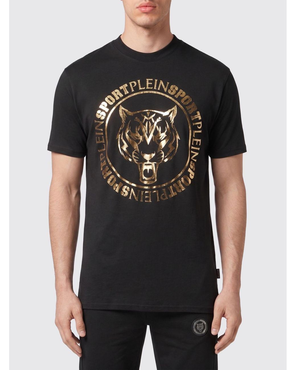 Philipp Plein Black Slim Fit Cotton T-Shirt With Graphic Print And Tone-On-Tone Logo for men