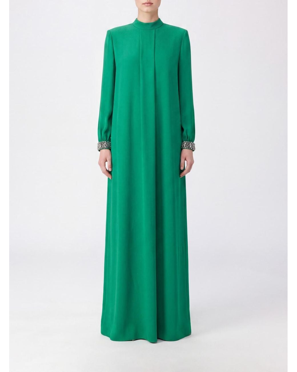 Valentino Garavani Green Jewelled-Cuff Silk Midi Tunic Dress