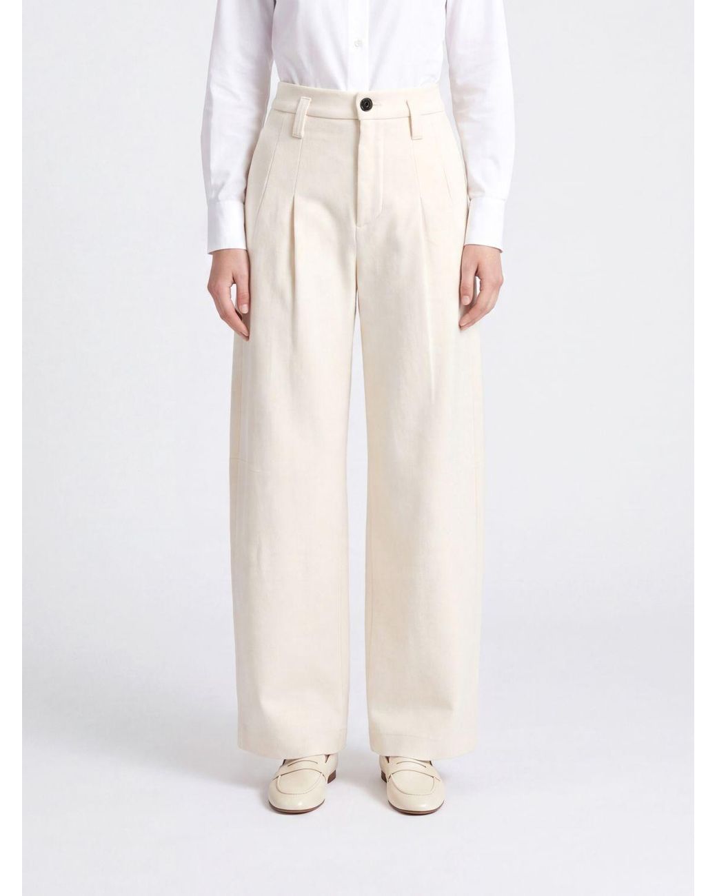 Brunello Cucinelli White High-Waisted Palazzo Trousers With Monili