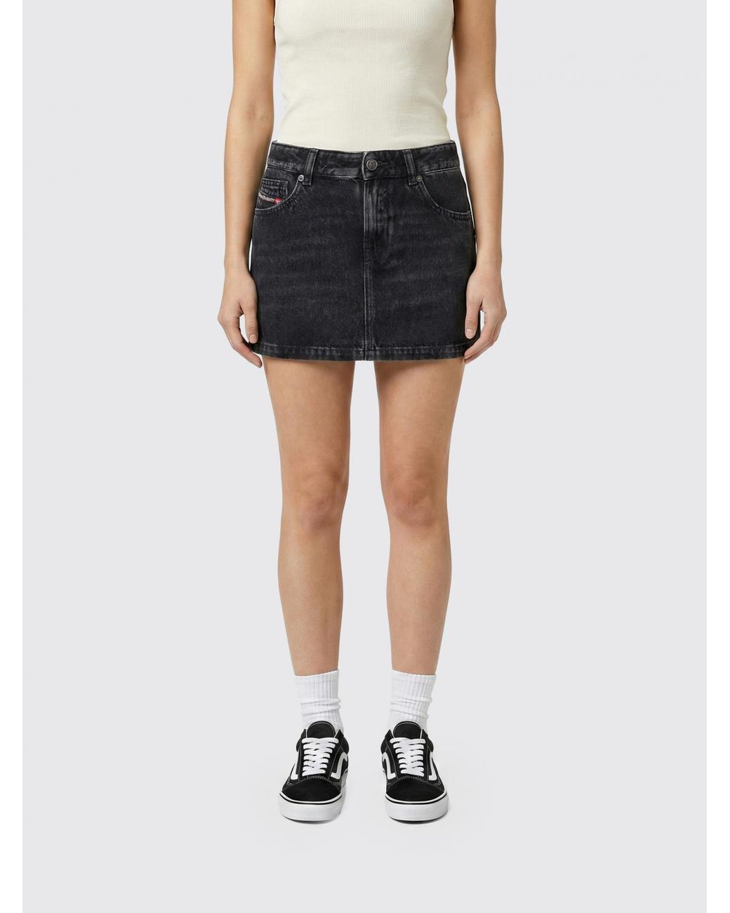 DIESEL Black De-Ron Cotton Denim Skirt