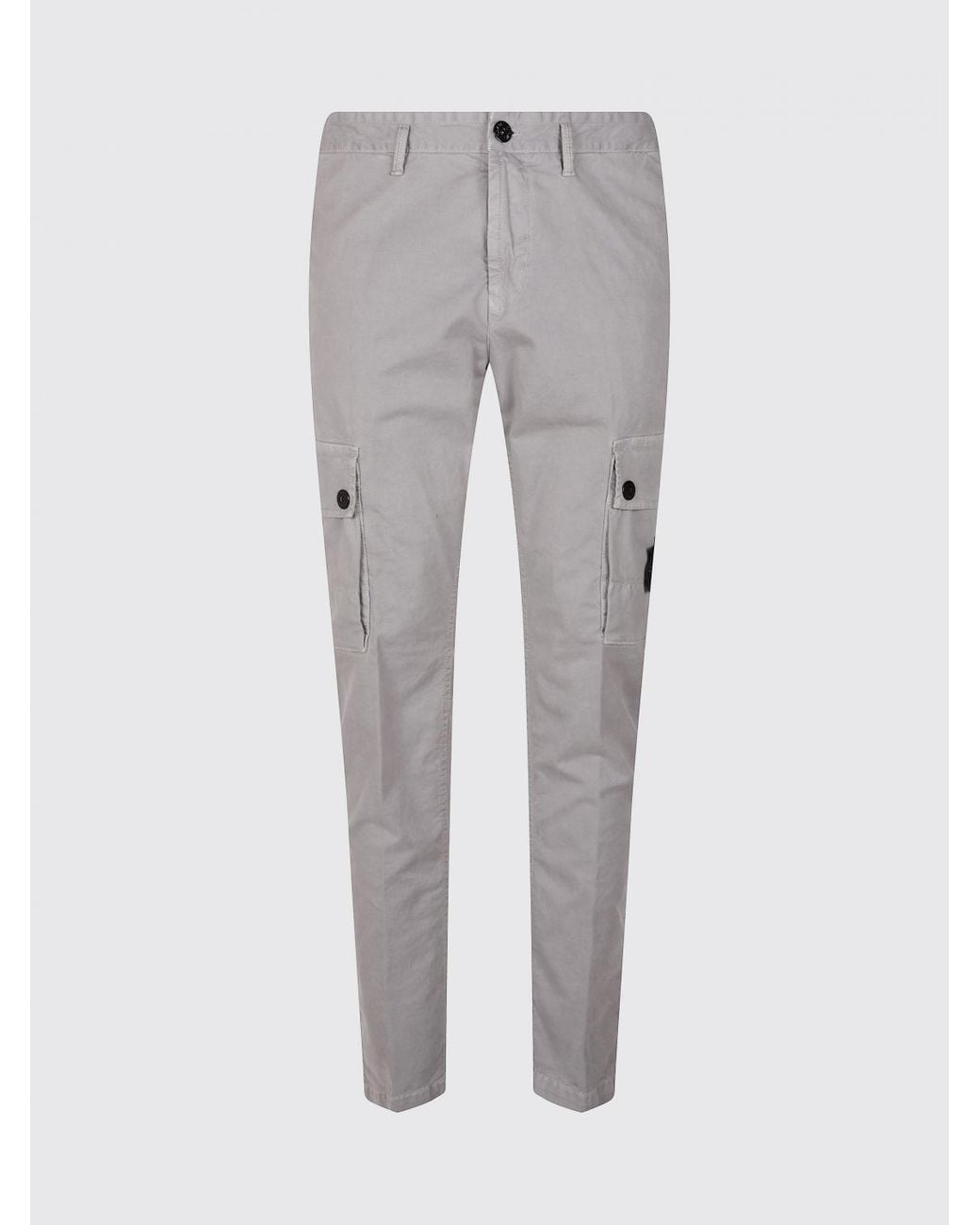 Stone Island Gray Stretch Organic Cotton Cargo Trousers With Compass Logo for men