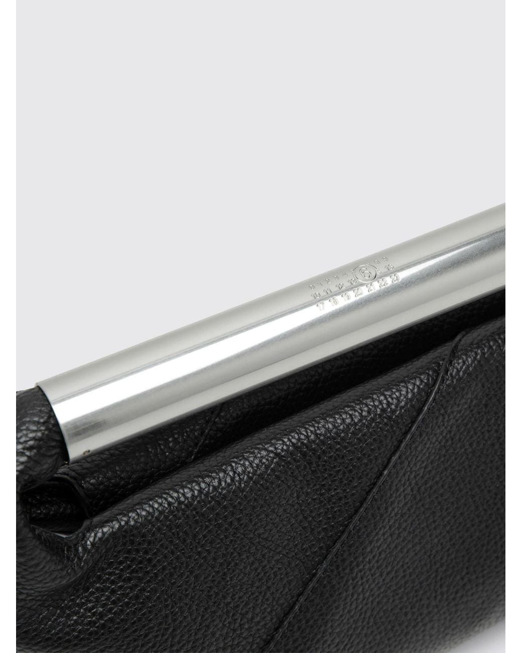 MM6 by Maison Margiela Black Grained Calf Leather Handbag With Metallic Handle