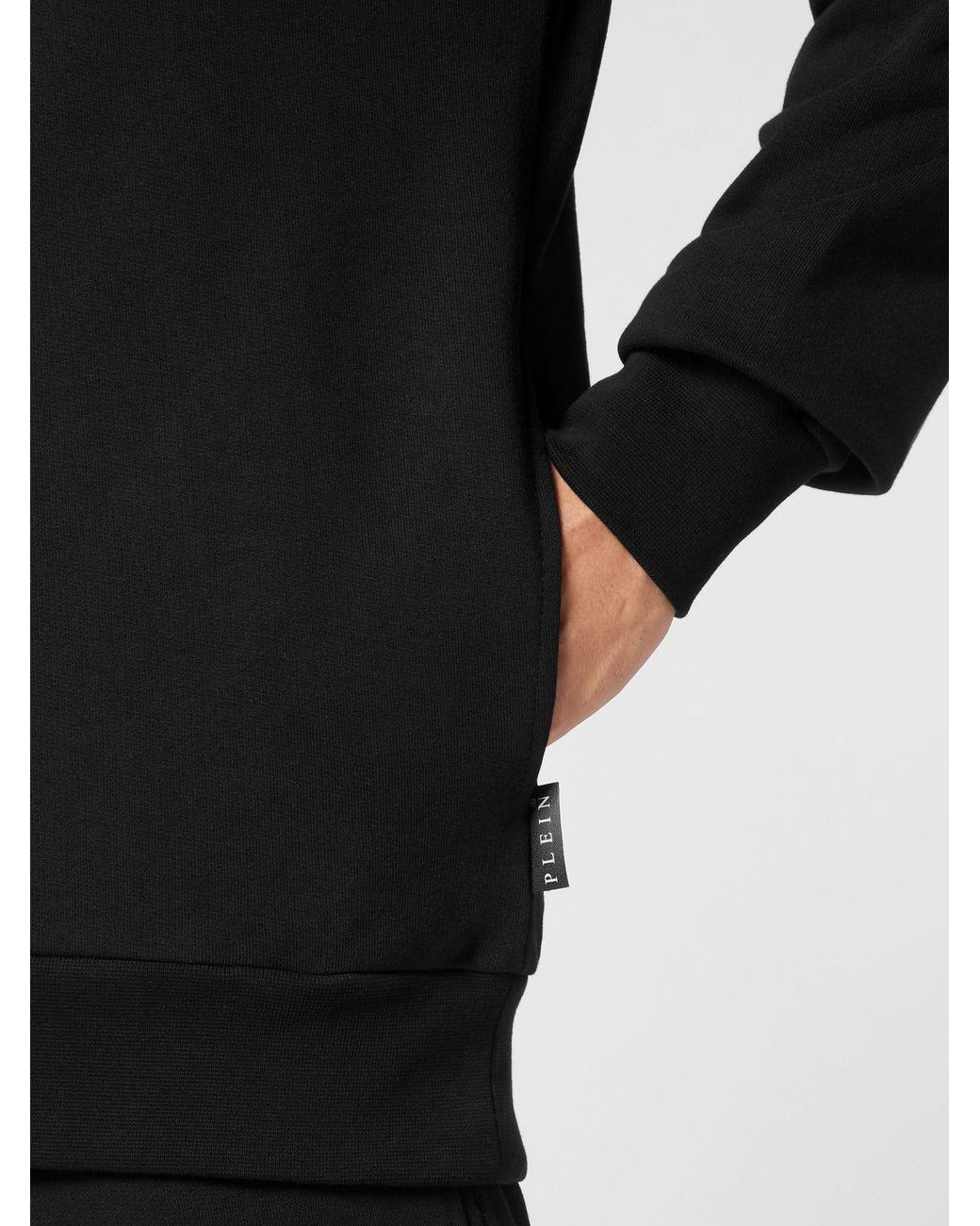 Philipp Plein Black Cotton Hoodie With Skull Print And Rhinestone Logo for men