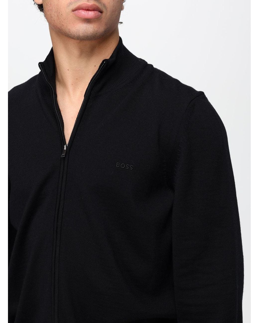 Boss Black Virgin Wool Cardigan With High Neck And Zip Closure for men